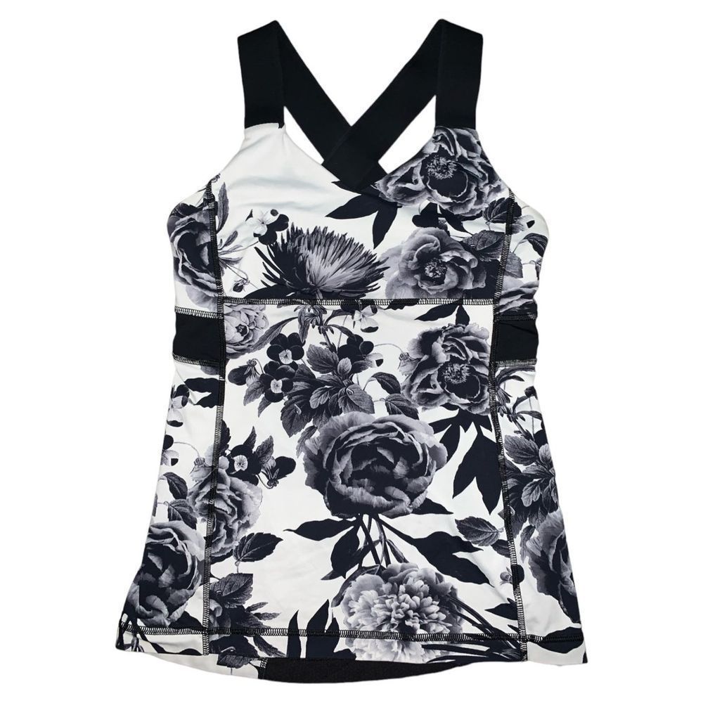 Lululemon, Women’s White & Black Floral Tank Top, Size 6, Used